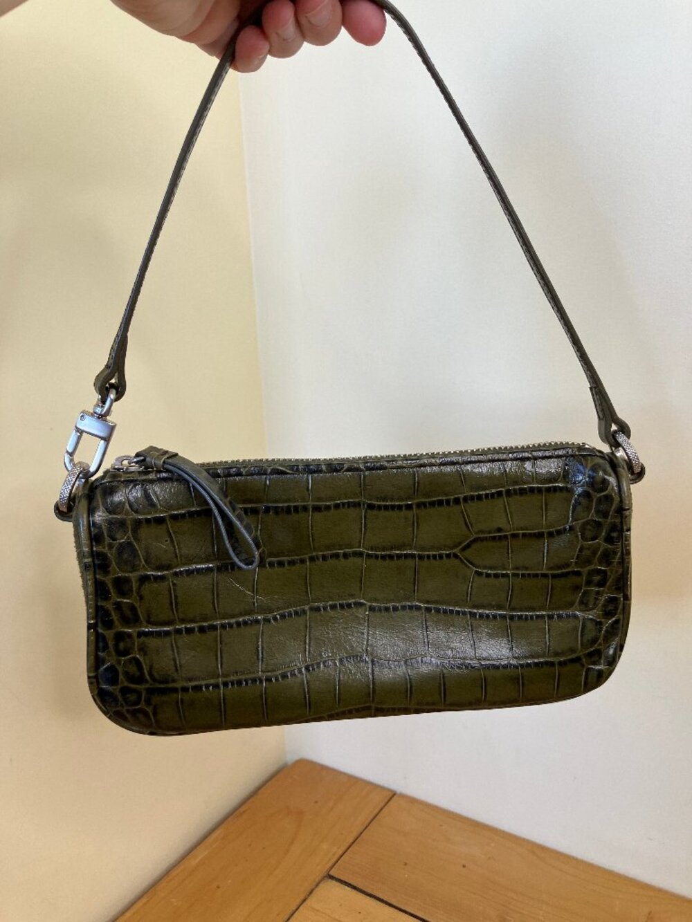 Anne Taylor Olive Green Leather & Suede Mini Purse Clutch Bag